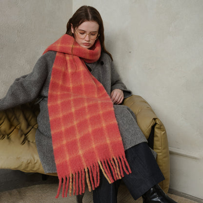 Designer Plaid Wool Scarf Soft Warm Fall Winter Wrap for Women