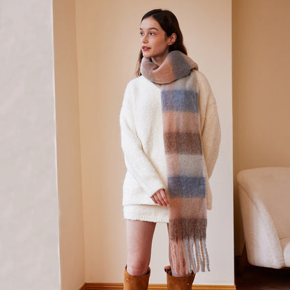 Trendy Plaid Scarf Plush Warm Women’s Shawl