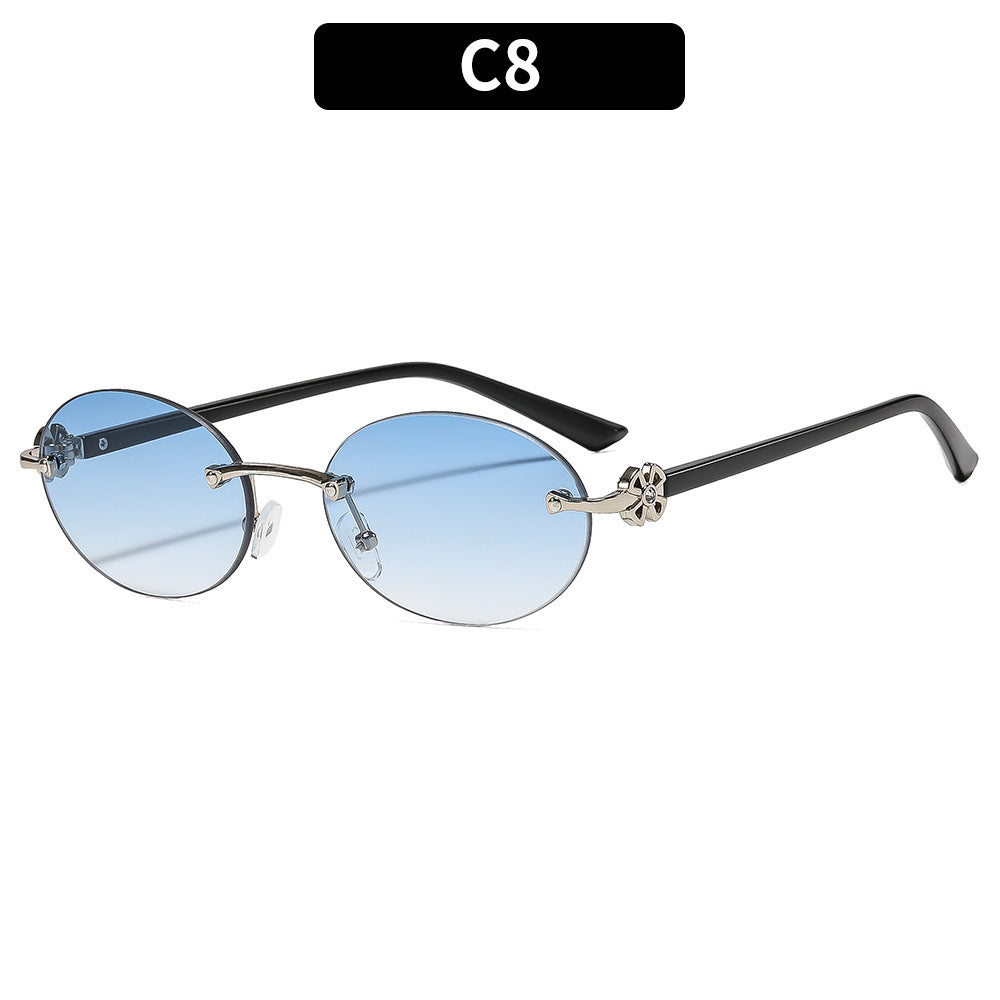 Oval Rimless Fashion Sunglasses UV400 Protection for Outdoor Activities
