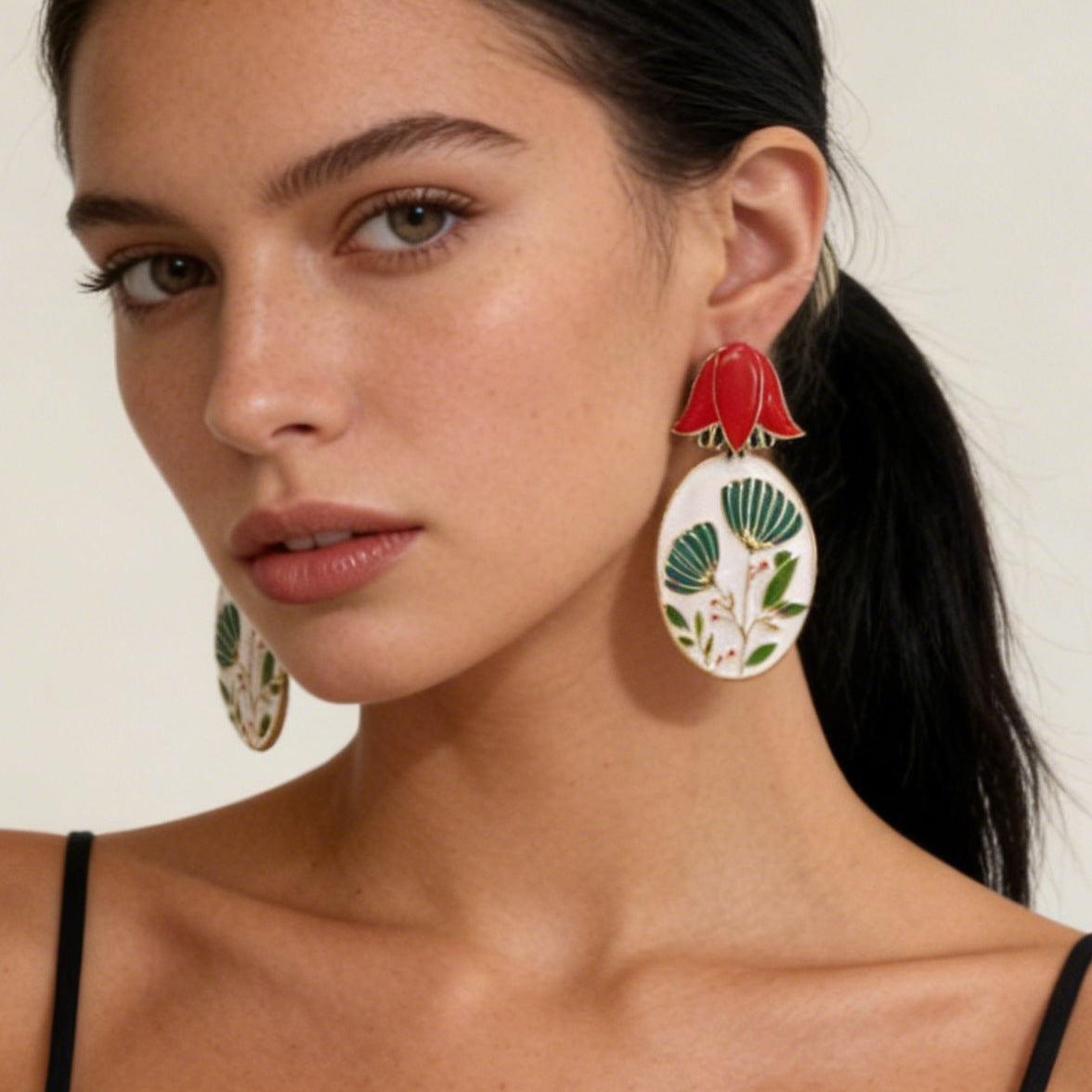 Earrings 3D Floral Enamel Drop Zinc Alloy Vintage Chic