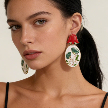 Earrings 3D Floral Enamel Drop Zinc Alloy Vintage Chic