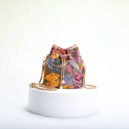 Elegant Floral Embroidery Sequin Mesh Bucket Bag