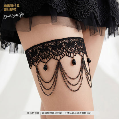 Bridal Lace Garter Belt with Rhinestones and Pearls for Elegant Weddings