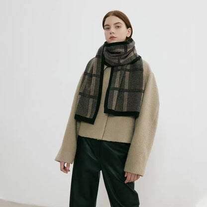 Vintage-Inspired Chunky Knit Plaid Scarf for Unisex