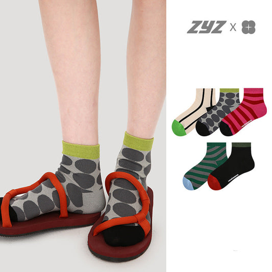 Socks Colorblock Striped Dot Combed Cotton Sporty