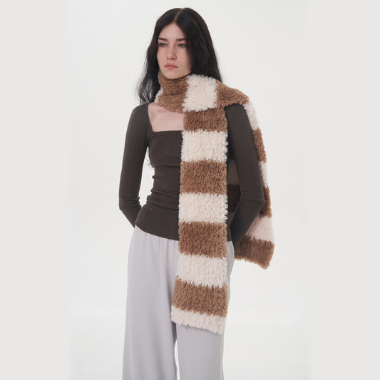 Soft Striped Two-Tone Plush Scarf for Women - Thick and Cozy