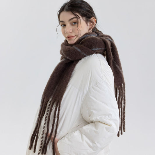 Retro Color-Block Fringed Wool Scarf for Men and Women