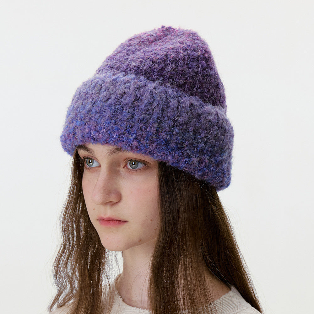 Gradient Wool Blend Knit Beanie for Women Casual Stylish Hat