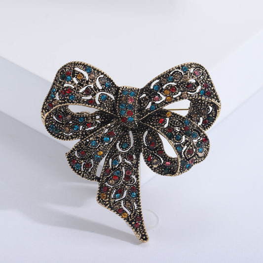 Rhinestone Big Bow Brooch Vintage Fashion Accessory