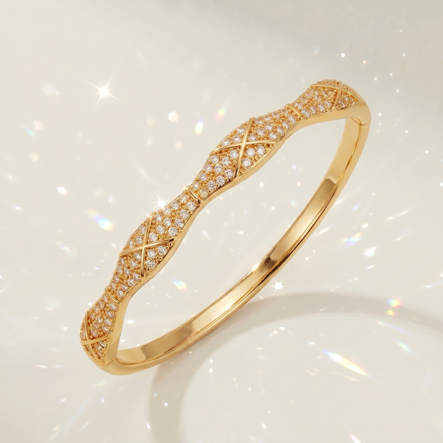 High-End Zirconia Stone Bangle with Nail Design for Weddings and Parties