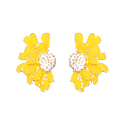 Alloy Enamel Flower Stud Earrings Hypoallergenic Chic