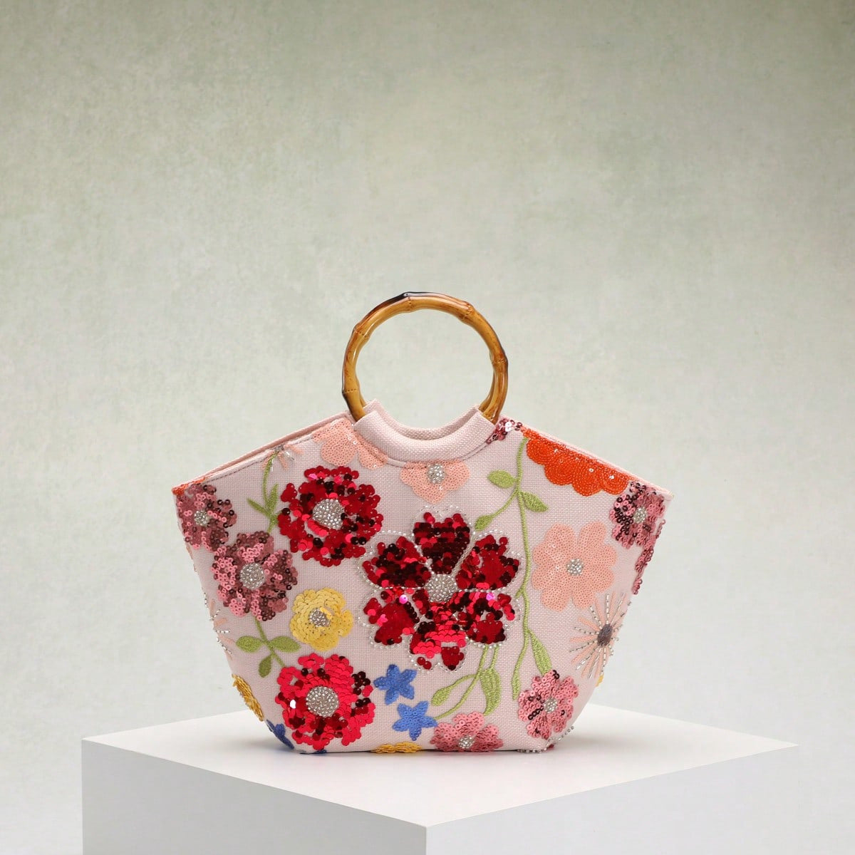 Elegant Seaside Embroidered Floral Tote Bag