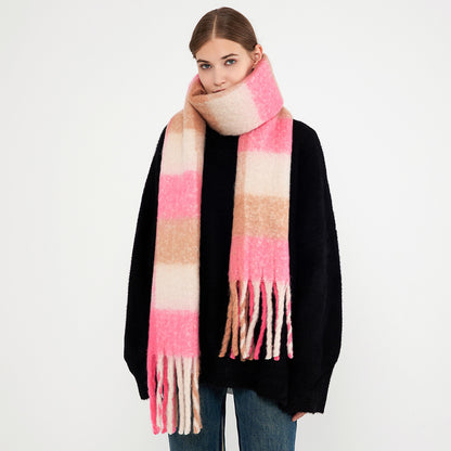 Plaid Fringed Scarf Warm Long Wrap for Women
