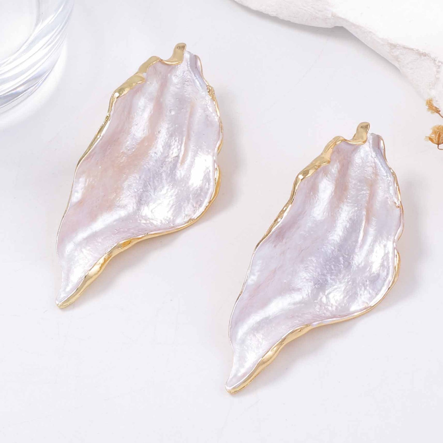 Minimal Luxury Asymmetric Leaf Enamel Stud Earrings