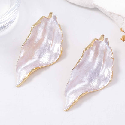 Minimal Luxury Asymmetric Leaf Enamel Stud Earrings