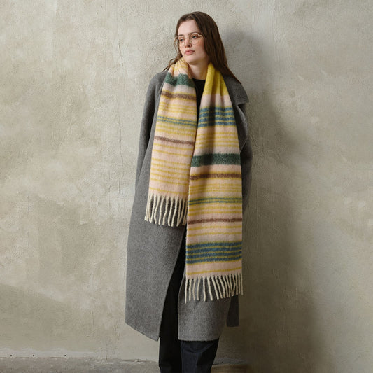 Designer Wool Blend Saturn Stripe Scarf Thickened Cashmere Feel Winter Scarf