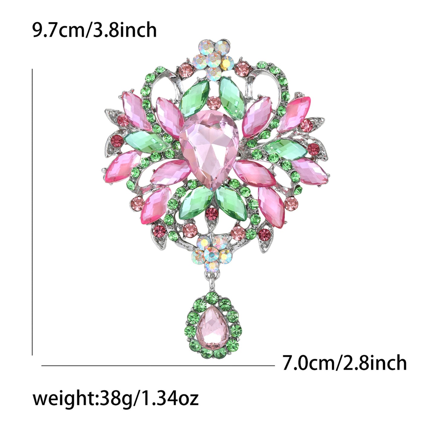 Fresh Green Floral Crystal Glass Brooch Elegant Clothing Accessory