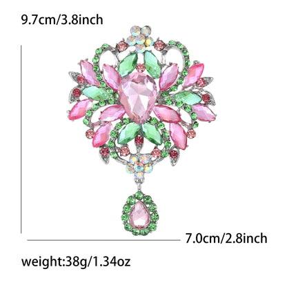 Fresh Green Floral Crystal Glass Brooch Elegant Clothing Accessory