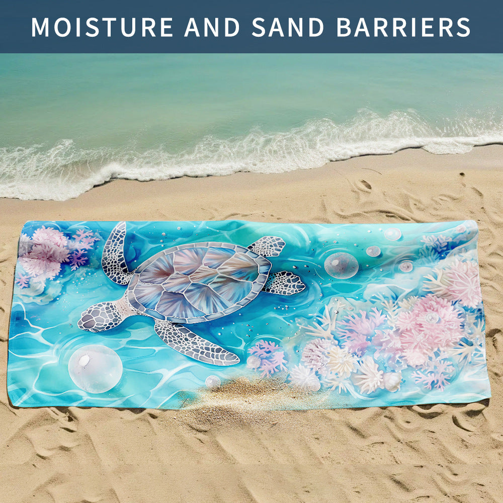 Customizable Turtle Print Beach Towel Ultra-Soft Microfiber Bath Towel