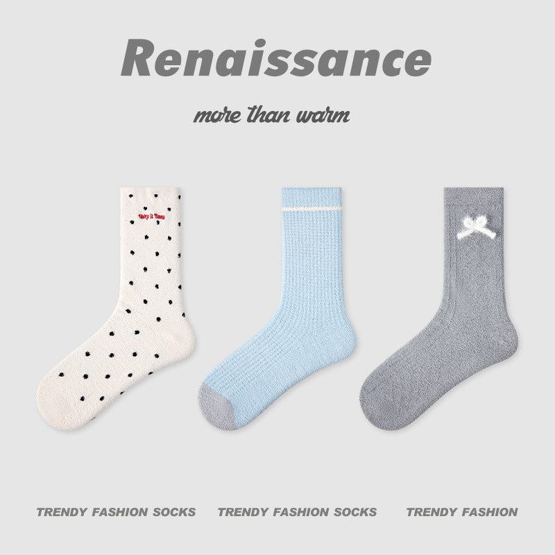 Mid Calf Polka Dot Coral Fleece Socks