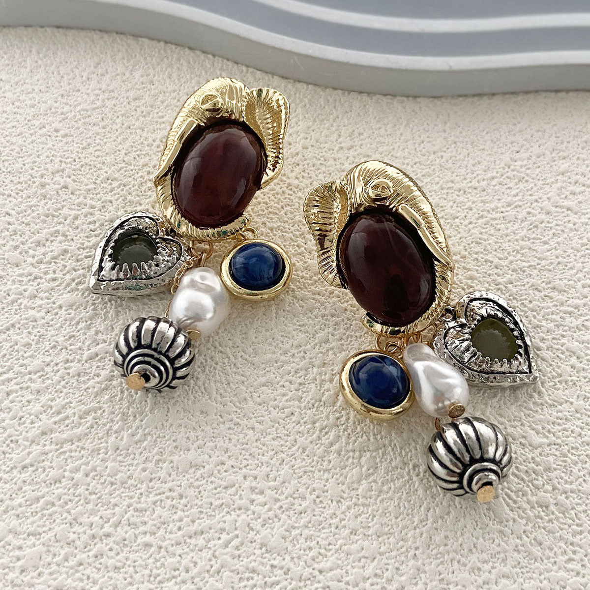 Elephant Pendant Earrings Vintage Pearl Gem Everyday