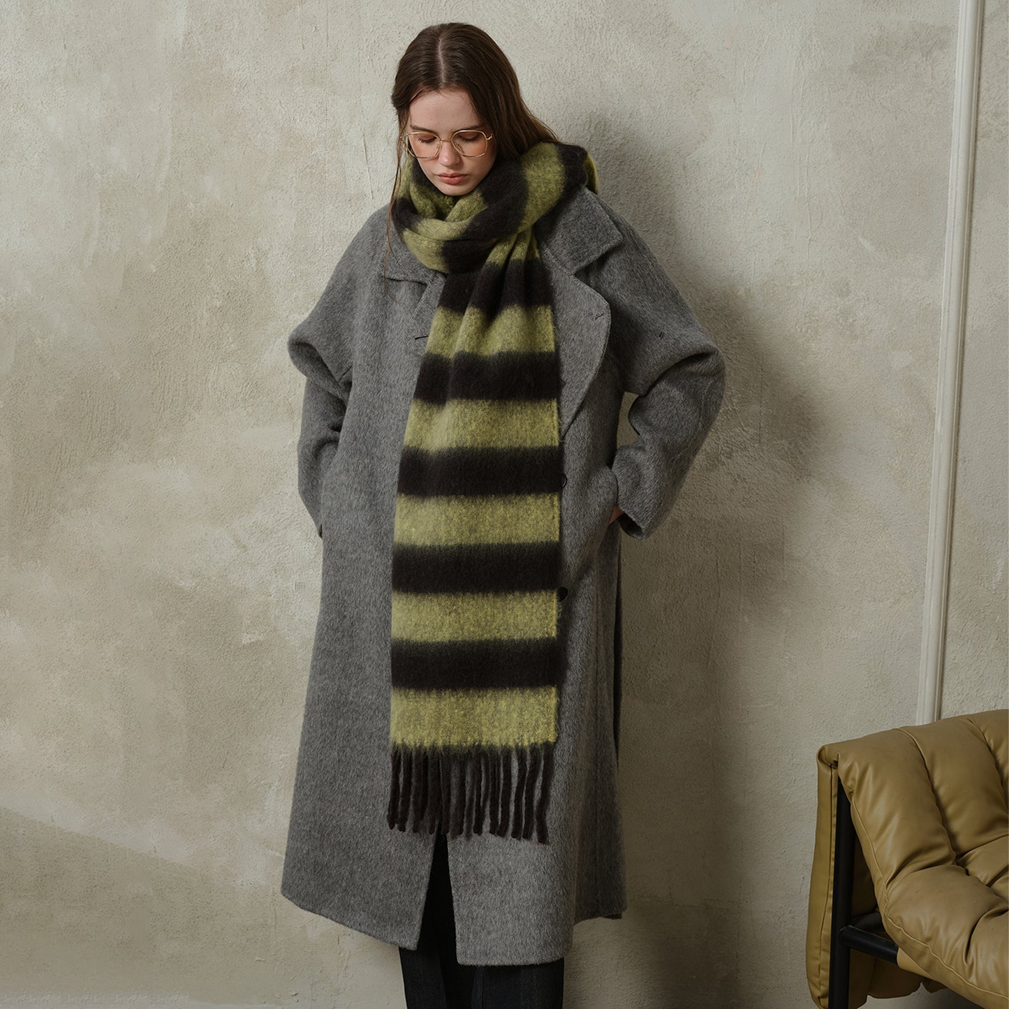 Plaid Fringe Acrylic Scarf Warm Cozy Shawl for Women