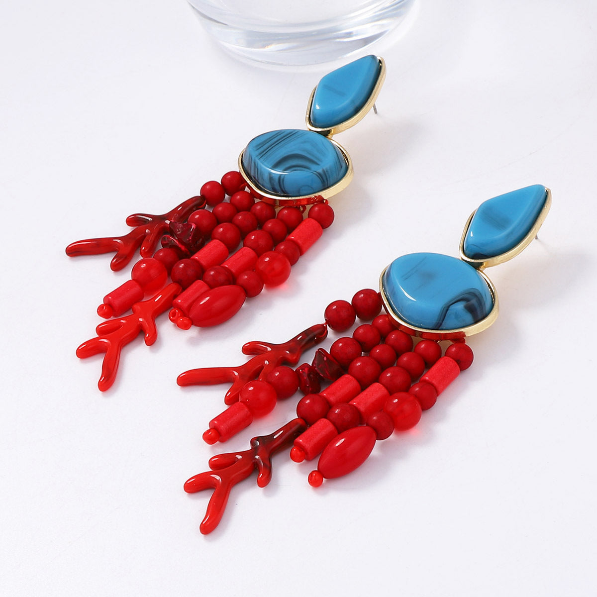 Beaded Tassel Drop Earrings Coral Boho Beach Style