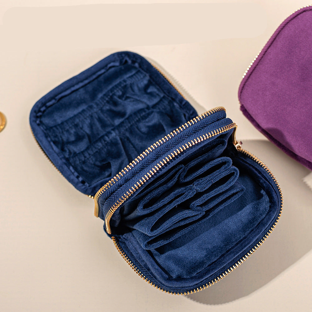 Velvet Jewelry Organizer Pouch Tassel Zipper Travel