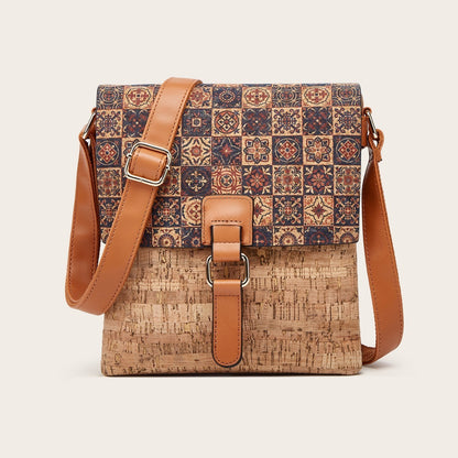 Trendy Retro Print Cork Shoulder Bag