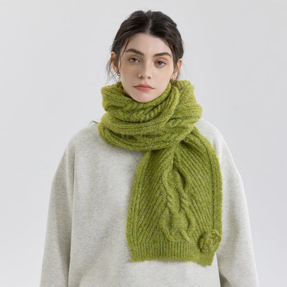 Rose Pattern Knitted Scarf for Women - Warm and Cozy