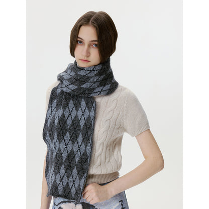 Diamond Pattern Knit Scarf Warm Cozy Neck Gaiter for Men and Women