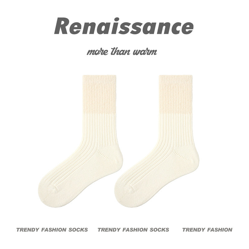 Cozy Mid Calf Colorblock Cotton Faux Mink Socks