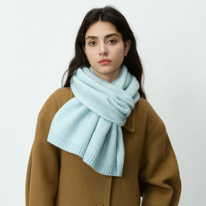 High-Quality Solid Color Wool Blend Knitted Scarf for Women