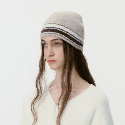 Retro Color Block Knitted Hat & Mittens Set