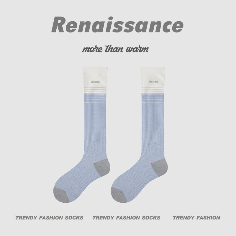 Calf Socks Colorblock Moisture Wicking Athletic