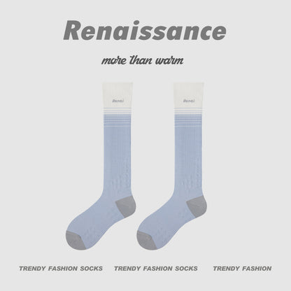 Calf Socks Colorblock Moisture Wicking Athletic