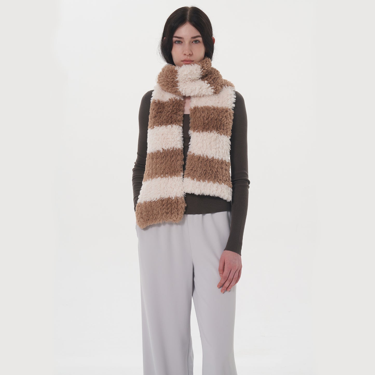 Soft Striped Two-Tone Plush Scarf for Women - Thick and Cozy