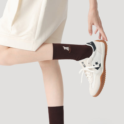 Mid Calf Panda Embroidered Combed Cotton Socks