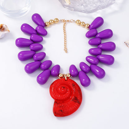 Necklace Beaded Seashell Animal Pendant Statement