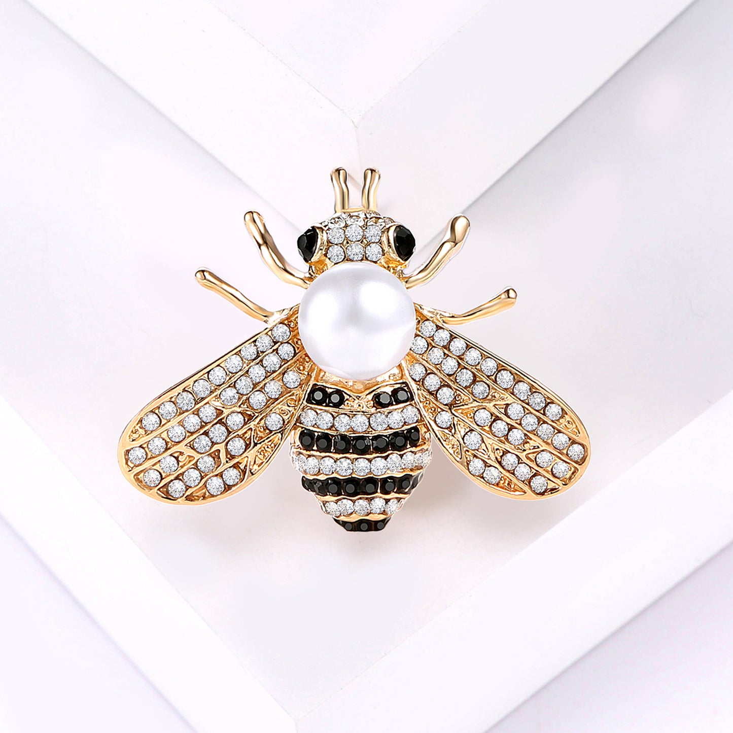 Trendy Alloy Rhinestone Bee Brooch Pearl Pin for Women's Blazer