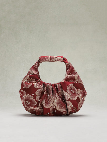 Vintage Floral Handbag With Pleated Design