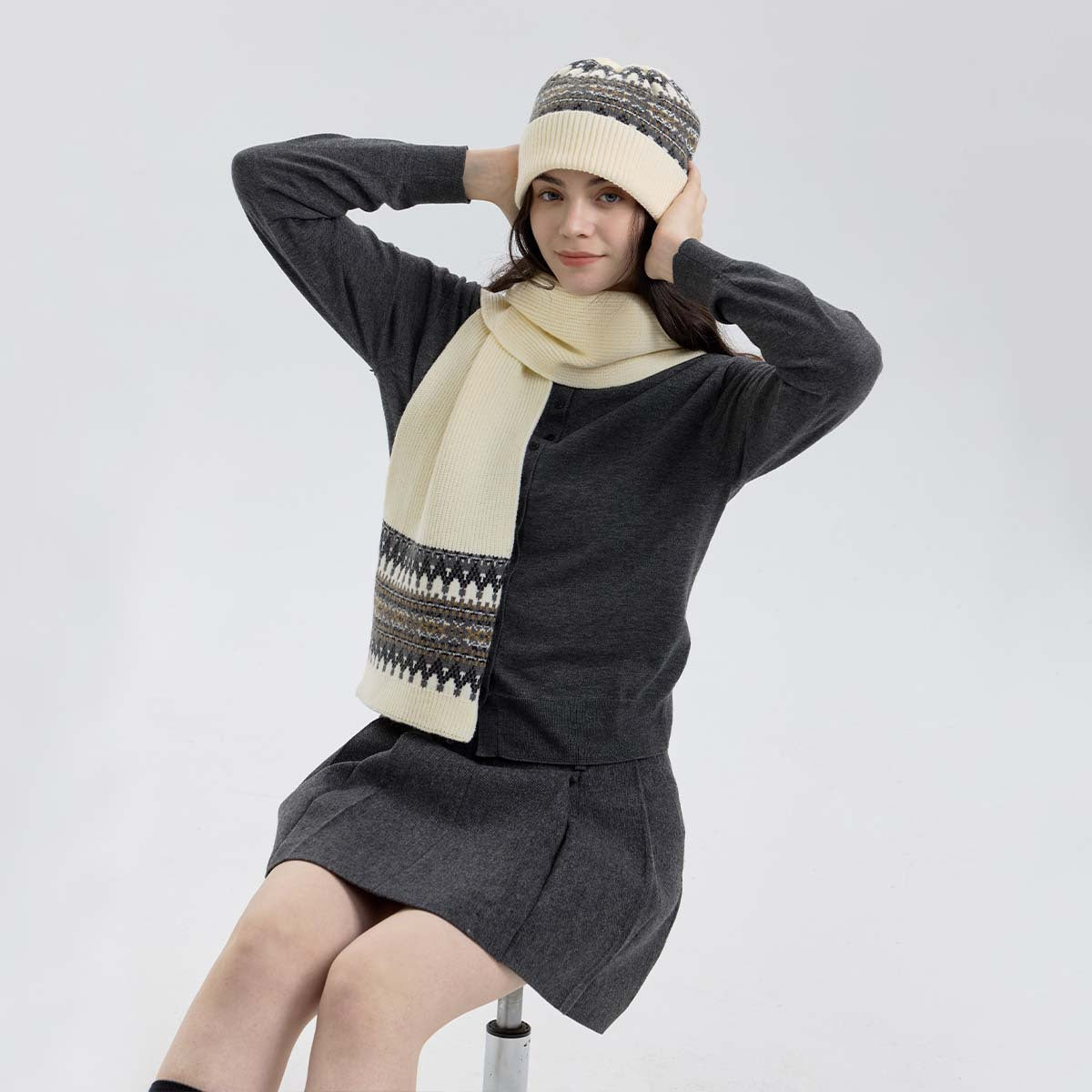 Nordic Fair Isle Knit Scarf for Women | Warm Couple's Christmas Shawl