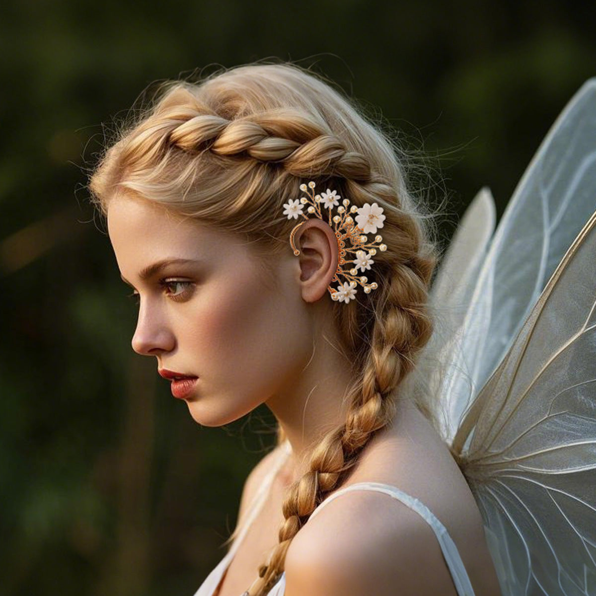 Handcrafted Floral Ear Cuffs with Crystal Accents - Bohemian Style