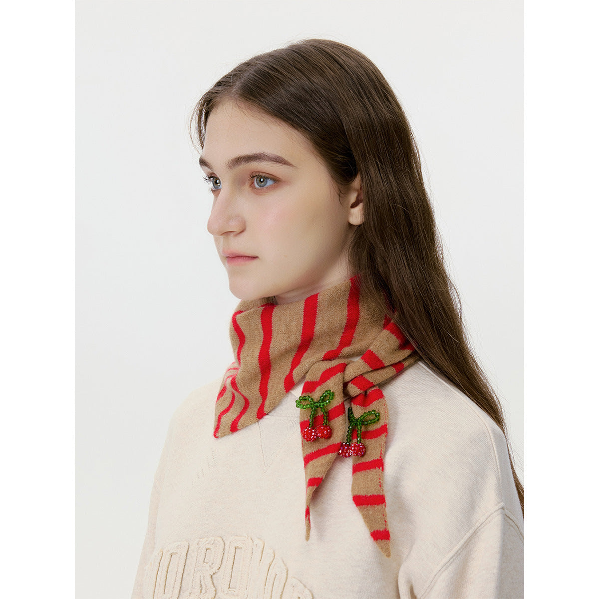 Triangular Wool Knit Scarf with Stripes for Women
