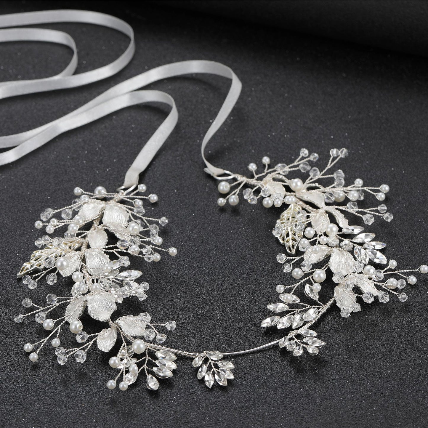 Gold Alloy Leaf Shape Pearl Hairpin Wedding Headpiece
