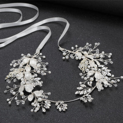 Gold Alloy Leaf Shape Pearl Hairpin Wedding Headpiece