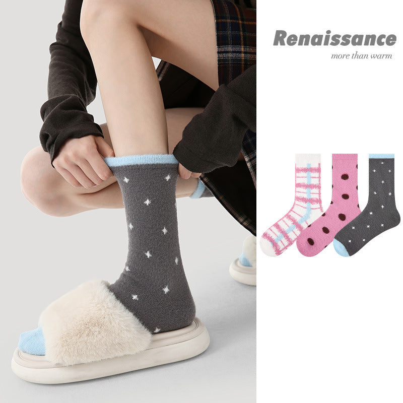 Mid Calf Polka Dot Coral Fleece Socks