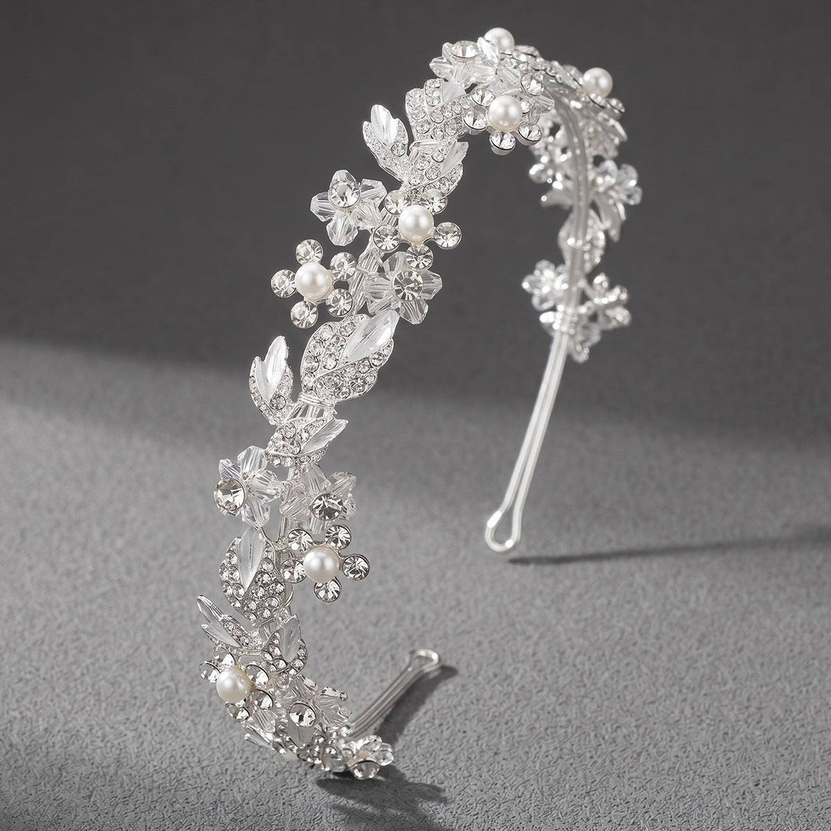 Elegant Floral Rhinestone Pearl Headband for Women