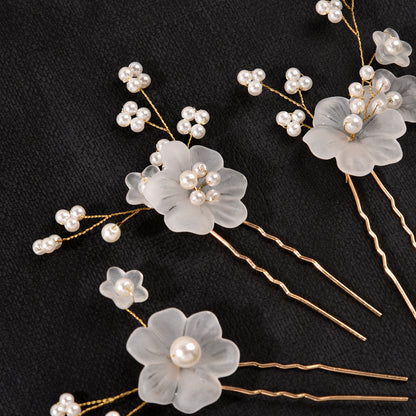Elegant White Flower Hairpins Set of 3 Bridal Hairpiece