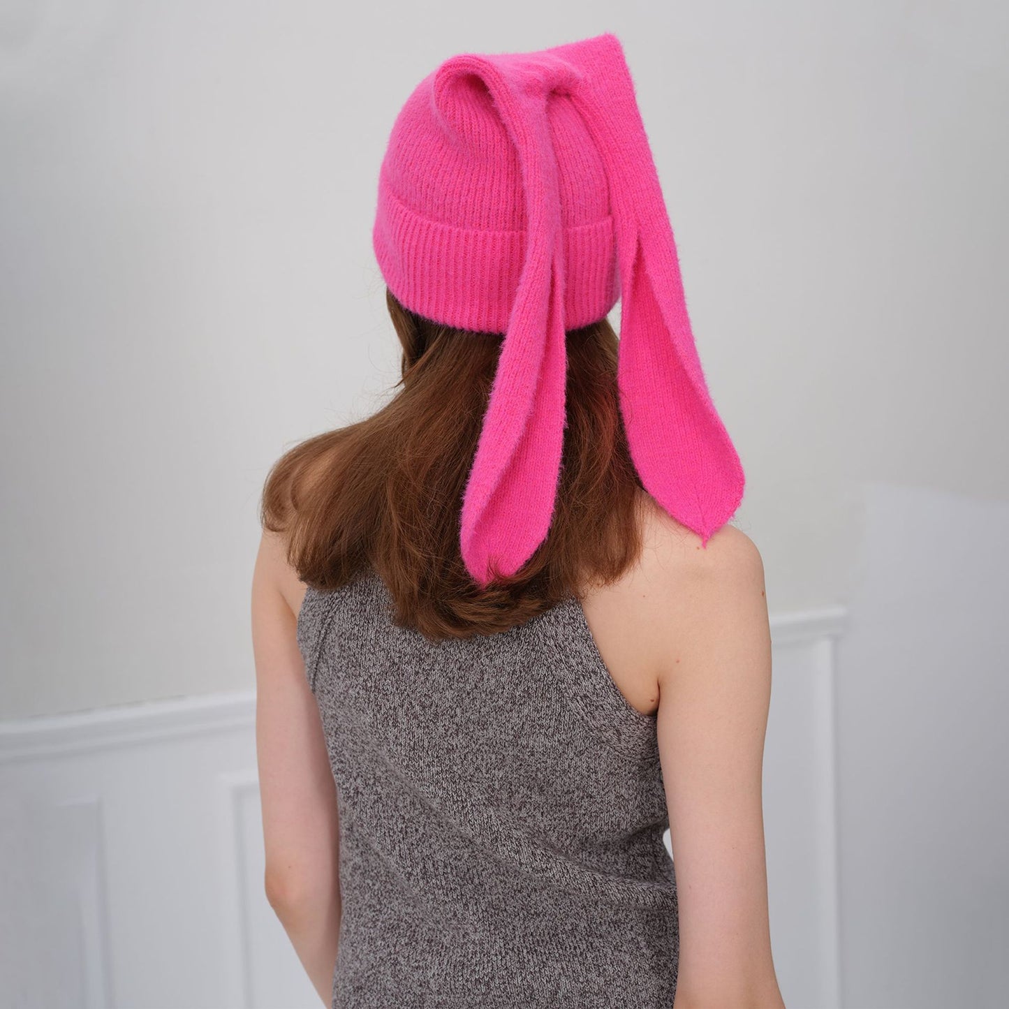 Y2K Cute Rabbit Ear Knitted Beanie Hat for Women